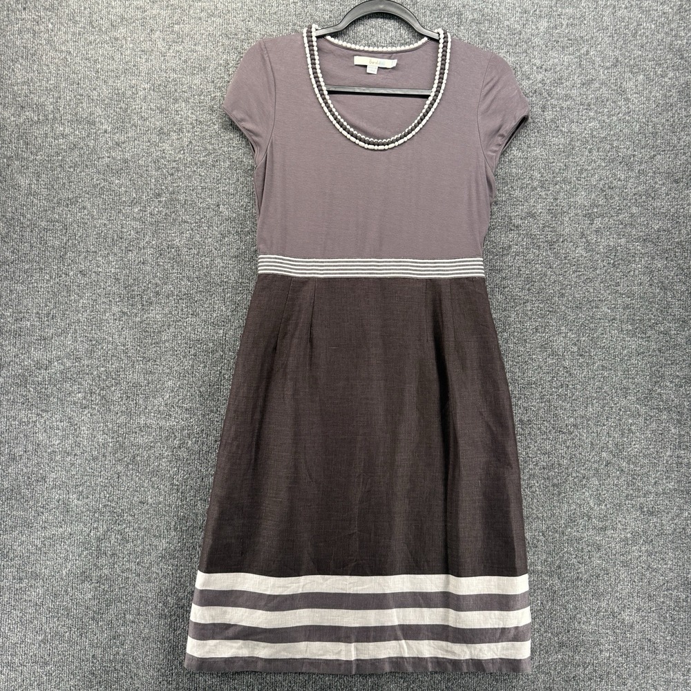 Boden Dress Womens 6 Gray Linen Scoop Neck A-Line Classy Preppy Old Money Luxury